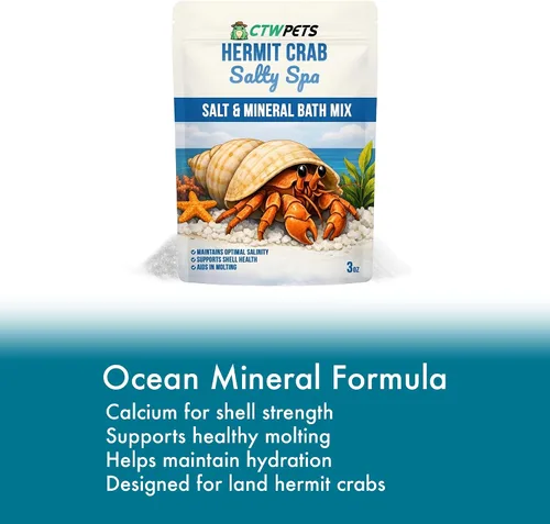 Vista 5 de CTWPets Mezcla de remojo de agua salada de cangrejo ermitaño Salty Spa Calcio y minerales traza Marine salt for hermit crabs creates