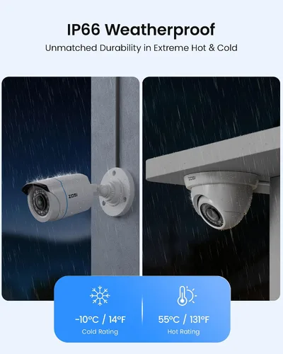 Vista 4 de ZOSI 8CH 720p AHD-TVI sistema de cámaras digitales 1080N grabadora DVR, con (8) HD 1280TVL cámaras CCTV para exteriores, con detección de clima