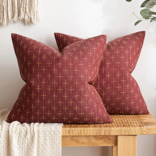 Vista 161 de MIULEE - Juego de 2 fundas de almohada decorativas de lino de arpillera navideñas, modernas, estilo campestre, rústicas, tejidas, con textura