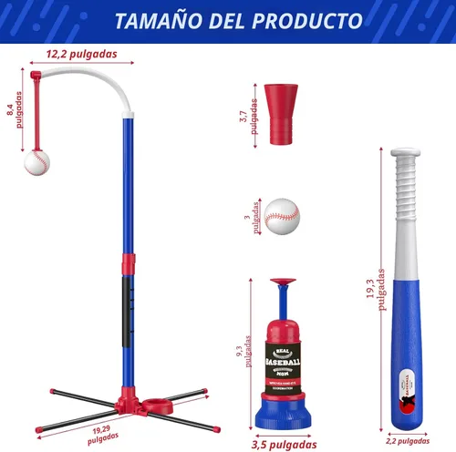 Vista 8 de HYES Juego de béisbol 3 en 1 para niños de 3 a 5 años - Soporte para pelota de tee, tee colgante, lanzador de pelotas y 6 pelotas de sóftbol