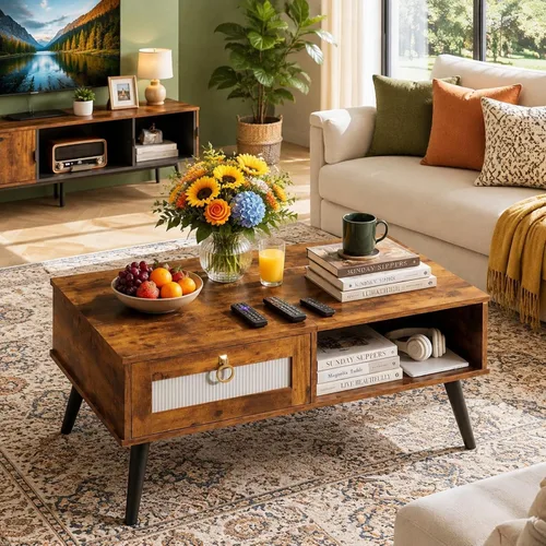 Vista 34 de WLIVE Mesa de Centro para Sala de Estar, Mesa de Centro con Tapa Elevable y Almacenamiento, Mesa Central de Comedor de Madera Pequeña Elevable