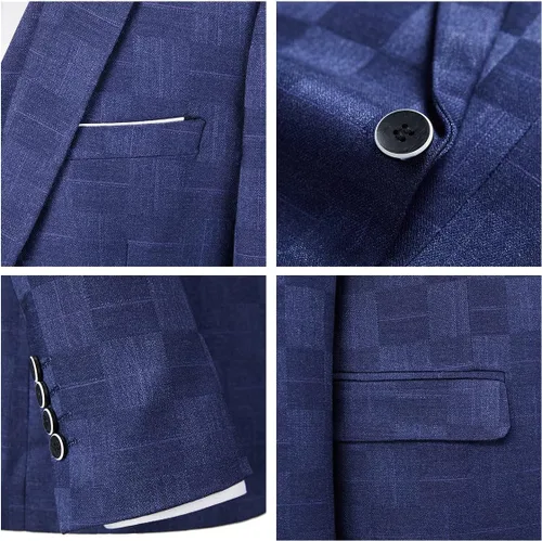 Vista 5 de Traje a cuadros para hombre, ajuste delgado, 3 piezas, casual, a cuadros, vintage, traje de esmoquin para hombres, para boda, negocios, fiesta