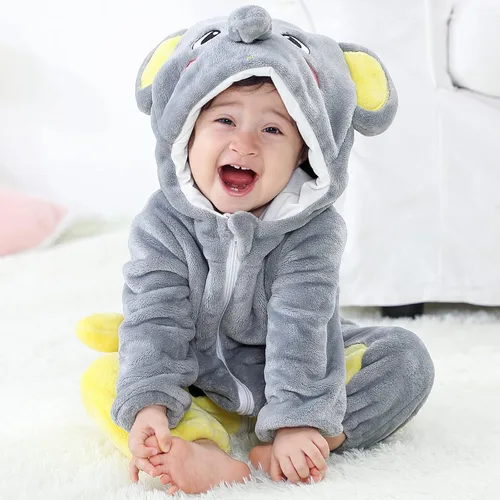 Vista 6 de Traje unisex de franela con capucha para bebé, diseño de animal