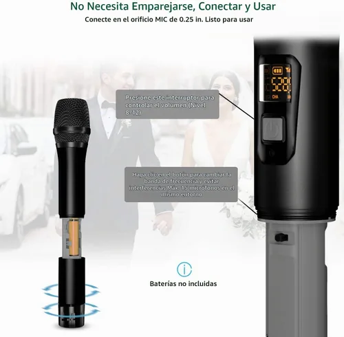 Vista 4 de Bietrun - Micrófono inalámbrico, micrófono dinámico con receptor recargable, conexión automática, diseño de todo metal, rango de 160 pies, micrófono