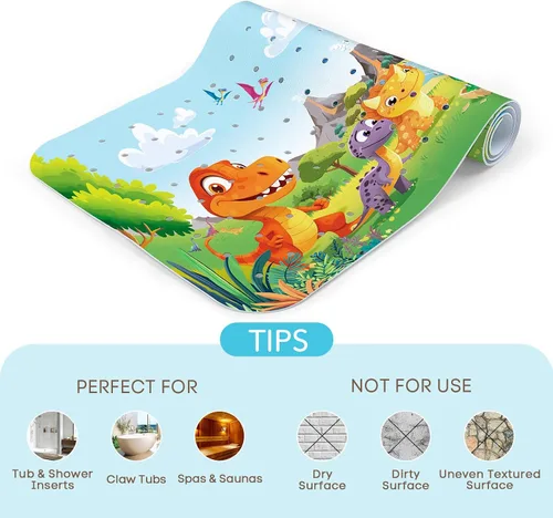 Vista 7 de SHUCHING Tapete de baño de dinosaurio para bebé antideslizante de 40 x 16 pulgadas, tapete de baño antideslizante para niños y bebés, tapete