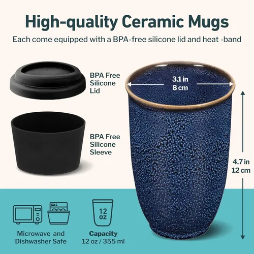 Vista 3 de NOVA CERAMICS Taza de viaje – Taza de viaje de cerámica con tapa – Taza de café de viaje única para llevar – Vaso de café apto para microondas