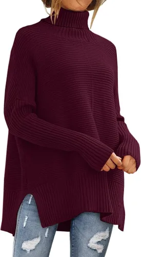 Vista 10 de EFAN Suéteres de cuello alto holgados para mujer, de manga larga, para invierno 2025, moda tendencia, de punto, túnica, atuendos de otoño Albaricoque
