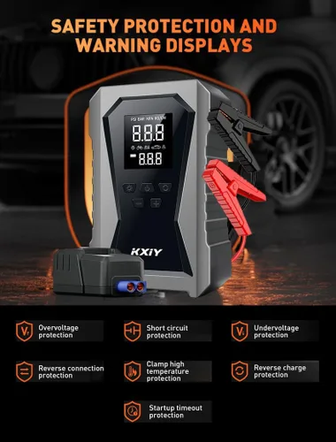 Vista 2 de Arrancador de salto de aire con compresor de aire, arrancador de batería de automóvil portátil de 1500 A (8.0 gas/4.0L diesel) con inflador