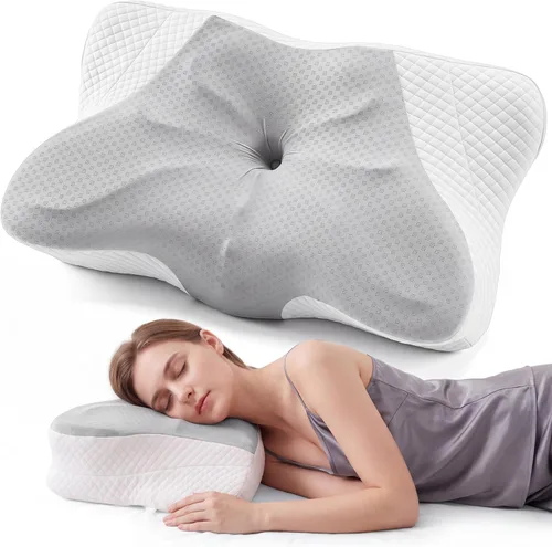 Vista 18 de OLIXIS Almohada cervical de contorno para aliviar el dolor de cuello, ergonómica de doble altura Azul