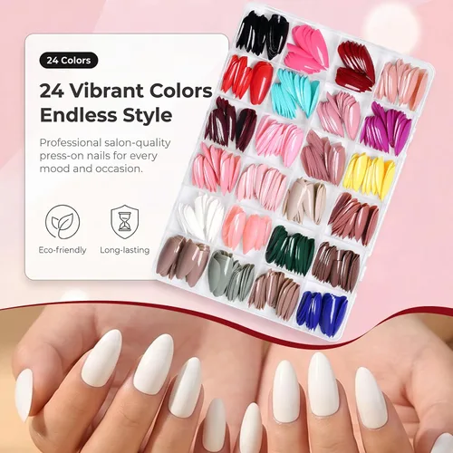 Vista 7 de 576 uñas postizas medianas a presión, 24 colores, uñas postizas
