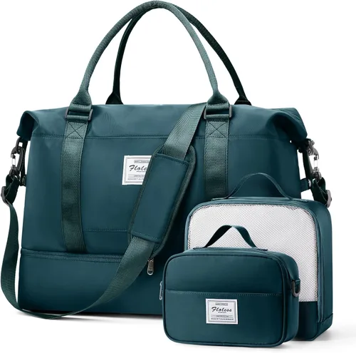 Vista 11 de Bolsas de fin de semana para mujer, bolsas de lona de viaje con compartimento para zapatos, bolsa de viaje para artículos personales, bolsa de fin