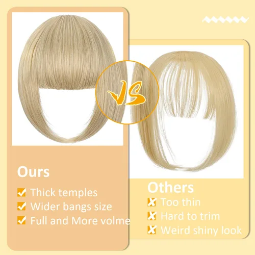 Vista 4 de Flequillo de pelo con clip, flequillo de pelo falso, fleco sintético con sienes, extensiones de cabello para mujer, extensiones de cabello para uso