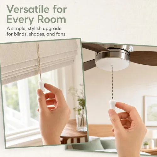 Vista 5 de DECHOUS 6 pomos de cordón para persianas blancas, borlas de cordón de madera para persianas, perillas de ventana, extremo para S o sombras