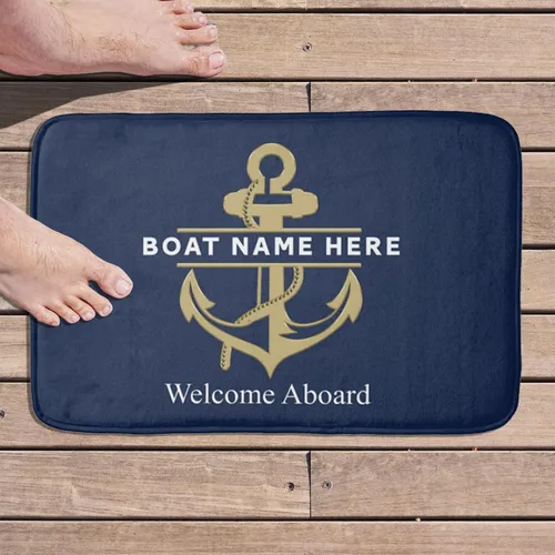 Vista 24 de Tapete náutico personalizado con nombre personalizado, alfombra de bienvenida para yate, puerto deportivo, muelle o retiro en el lago, tapete