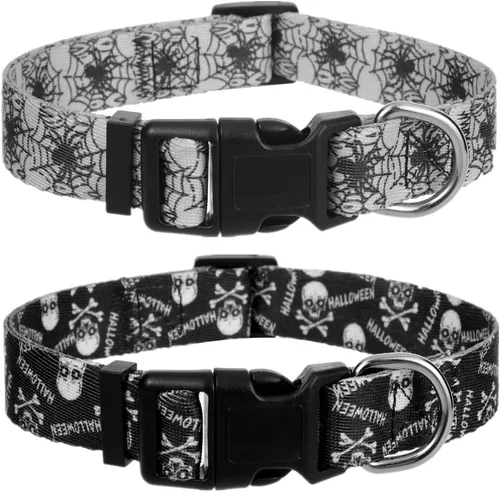 Vista 6 de Collar de otoño para perros pequeños, paquete de 2 collares de perro de Acción de Gracias con patrón de arce y flores, ajustable y suave de llevar