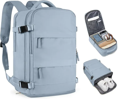 Vista 24 de Mochila de viaje grande, bolsa de mano, aprobada para aviones, para artículos personales, para hombre o mujer, color beige con marrón