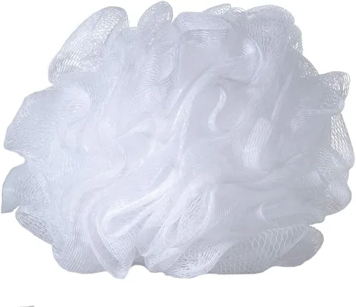Vista 5 de Esponja de baño lufa ducha Puf de ducha de malla blanca, paquete de 6 (1.23 oz/pieza)