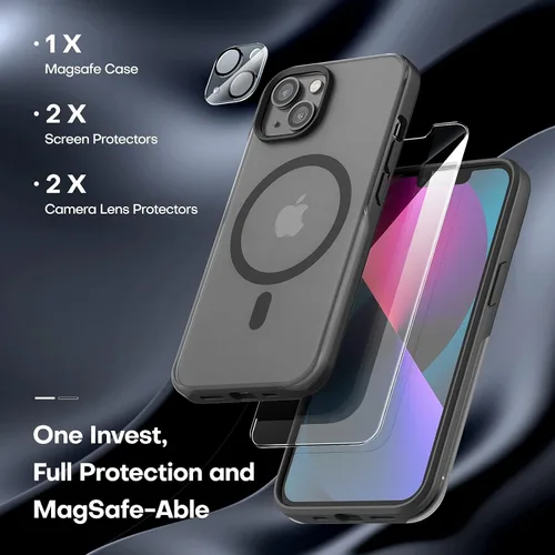 Vista 4 de TAURI Funda magnética 5 en 1 para iPhone 13 [protección contra caídas de grado militar] con 2 protectores de pantalla templados + 2 protectores