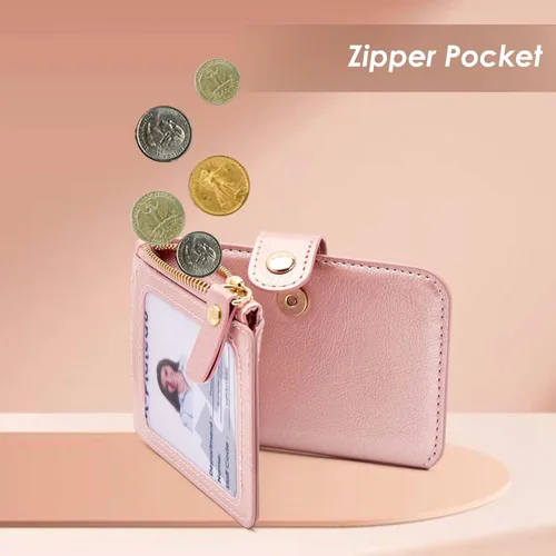 Vista 60 de Cartera con llavero, tarjetero con bloqueo RFID de piel, funda para tarjetas de crédito con cremallera para mujer