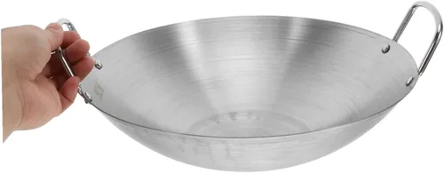 Vista 4 de DOITOOL Wok de acero inoxidable, sartén antiadherente de 11 pulgadas de doble mango wok utensilios de cocina de cocina