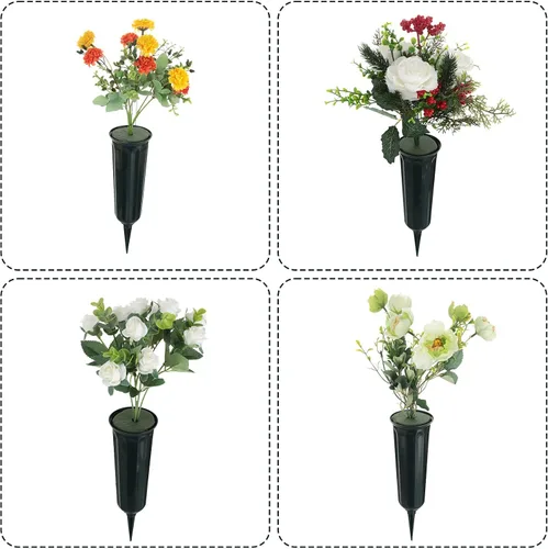 Vista 4 de Jetec 12 juegos de jarrones de cementerio con púas, conos para decoración de cementerios, jarrones florales conmemorativos de plástico