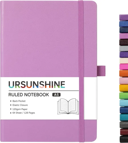 Vista 26 de Cuaderno punteado, diario, 5.3 x 8.26 pulgadas, tapa dura, prémium, papel grueso, doble espiral, bandas, cuero negro sintético, lazo para bolígrafo