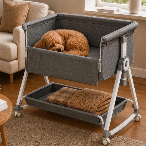 Vista 2 de Bedside Cosleeper - Cama elevada para perros de 27 a 32 pulgadas de altura ajustable, extensión de cama para perro para cama humana