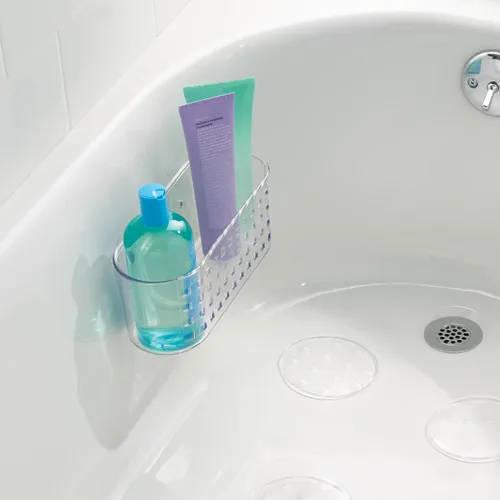 Vista 6 de iDesign Cesta colgante de succión para ducha, transparente Almacenamiento de baño, fabricado en Estados Unidos