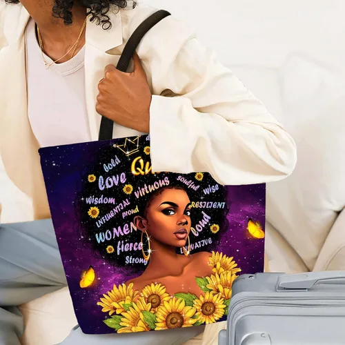 Vista 7 de IAGM Bolsos de mano para mujer, bolso de hombro para mujer afroamericana, bolso de mano mágico con asa superior, Reina Negra - Púrpura