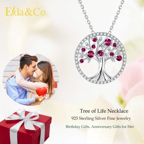 Vista 2 de Collar de árbol de la vida para mujer, collar de perlas esmeralda piedras natales de mayo, junio, para esposa, mamá, regalos de cumpleaños