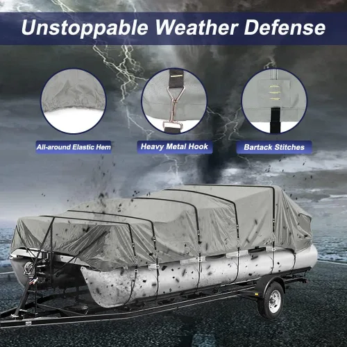 Vista 4 de Funda para lancha pontón remolcable resistente 900D para almacenamiento exterior en invierno, cubierta elástica impermeable para lancha pontón