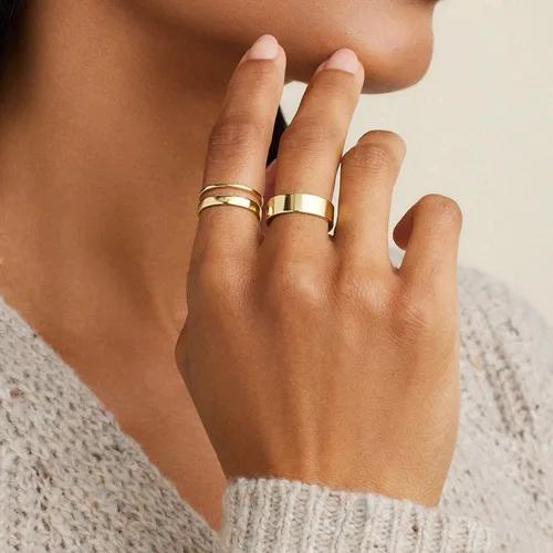 Vista 2 de Honsny 3 anillos de oro para mujeres y niñas, delicados anillos apilables de oro de 14 quilates, juego de anillos finos de oro para mujer, ajuste