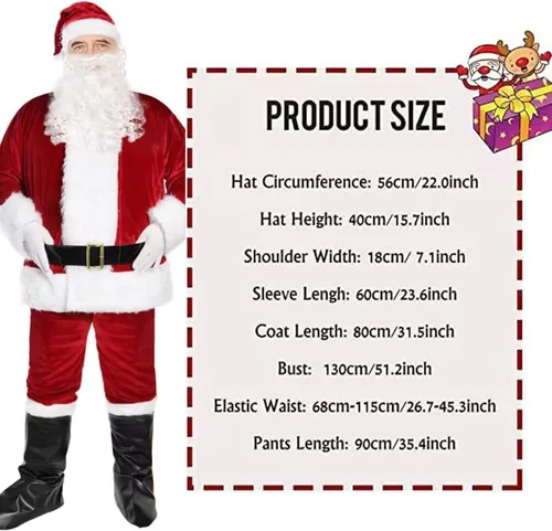 Vista 3 de Disfraz de Papá Noel para adultos y hombres, de franela de lujo, 9 piezas para fiesta de Navidad, cosplay