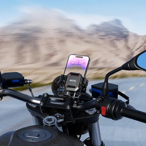 Vista 8 de iMESTOU Soporte de teléfono antivibración para motocicletas y bicicletas con amortiguadores y diseño antirrobo, soporte de teléfono de bola de 1