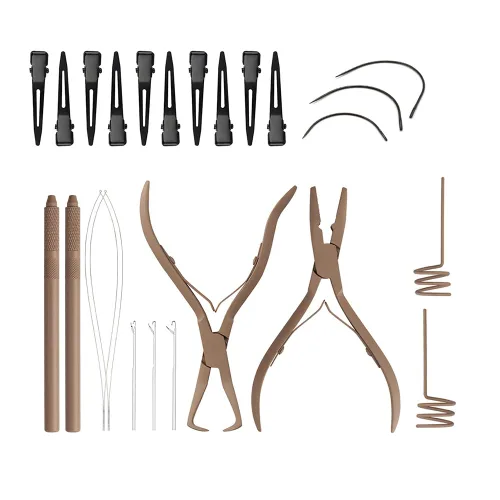 Vista 9 de Kit de herramientas de extensión de cabello, alicates de acero inoxidable de color tostado, micro cuentas, gancho removedor de bucle, clips