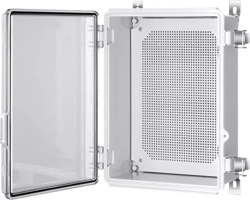 Vista 18 de Caja de conexiones Gratury, carcasa de plástico impermeable IP67 para proyectos eléctricos, cubierta con bisagras gris, incluye placa de montaje