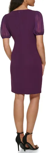 Vista 3 de DKNY womens Scuba Crepe Chiffon Mixed Media Side Ruched Dress