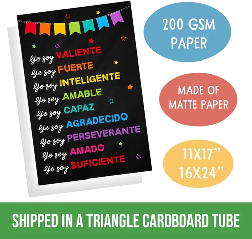 Vista 2 de Jinniee Yo Soy Valiente Fuerte Amado - Póster inclusivo en español, afirmaciones positivas para niños, autoestima, escuela en casa, decoración