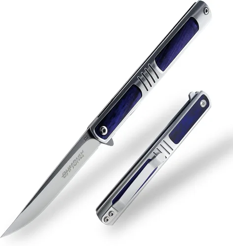 Vista 7 de ohmonlyhoo Cuchillo de bolsillo, cuchillo plegable de 3.5 pulgadas con mango G10 y hoja D2, cuchillo EDC con funda de nylon para hombres y mujeres