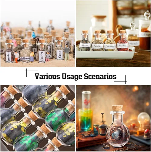 Vista 6 de Zhehao 100 mini botellas de vidrio de 0.07 onzas líquidas con tapones de corcho, pequeños frascos de deseos, pequeños frascos con mini botellas