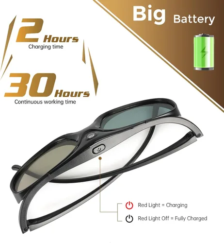 Vista 4 de Paquete de 2 lentes DLP Link 3D para proyector, ELEPHAS 144 Hz, recargables, activos, compatibles con proyectores 3D DLP-Link: Acer, ViewSonic
