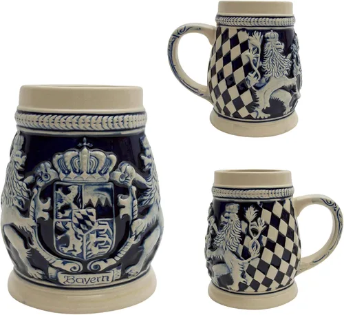 Vista 4 de 0,65 litros OktoberfestHaus Regalos alemanes para hombre pintados a mano Stein Bayern Escudo de armas Jarras de Cerveza y Jarra Stein