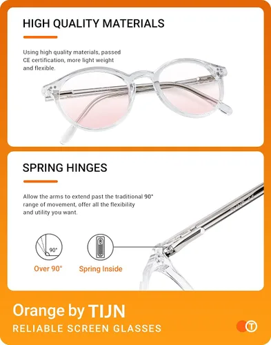 Vista 5 de TIJN Gafas de bloqueo de luz azul para hombres y mujeres, gafas de montura redonda gruesa vintage