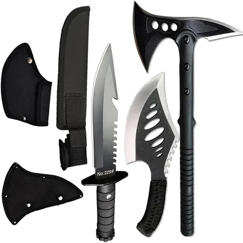 Vista 9 de Hacha de camping con vaina de nylon, Hacha Tomahawk vikinga forjada de acero al carbono de alta calidad, Hacha de camping portátil para cortar 1