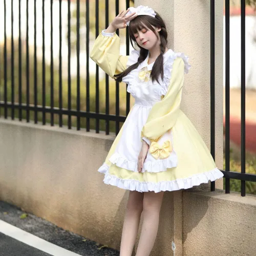 Vista 4 de Disfraz de sirvienta para mujer, talla grande, disfraz de sirvienta de Halloween, Lolita, anime japonés, delantal, vestido de sirvienta para fiesta