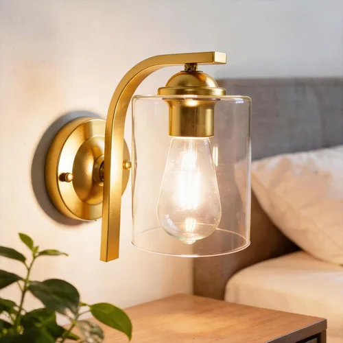 Vista 24 de Juego de 2 apliques de pared, lámparas de baño cableadas, iluminación de pared moderna para tocador de baño con pantalla de vidrio transparente