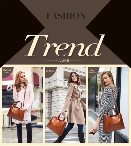 Vista 2 de Women Fashion Tote Handbags Lightweight PU Leather Satchel Shoulder Bags Retro Oil Wax Handle Purse