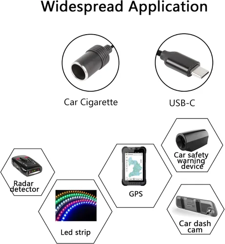 Vista 7 de CERRXIAN Cable de alimentación USB C macho a 12V 8W para encendedor de cigarrillos, cable de alimentación para Dash Cam, GPS, tiras de luz LED