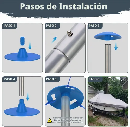 Vista 6 de Paquete de 2 postes de soporte de acero para cubierta de barco con sistema ajustable a 17", 30", 42" o 55" Azul