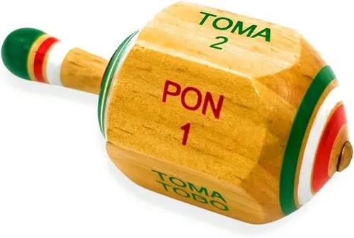 Vista 4 de Toma Todo - Juego mexicano de 3 pulgadas (paquete de 2) - Pirinola Mexicana Spinning Top Game - Juguetes mexicanos premium, Artesania Mexicana De